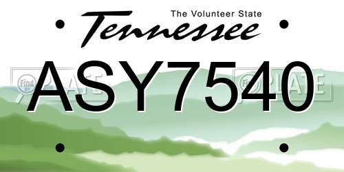 ASY7540 Tennessee License Plate
