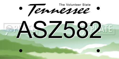 ASZ582 Tennessee License Plate