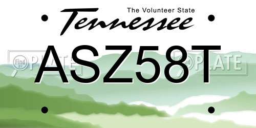 ASZ58T Tennessee License Plate
