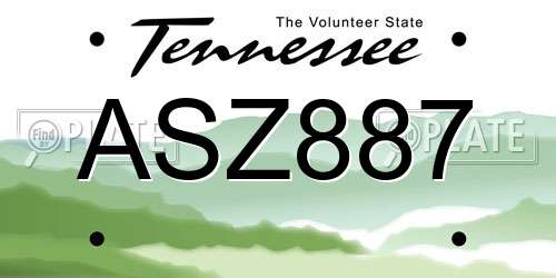 ASZ887 Tennessee License Plate