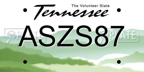 ASZS87 Tennessee License Plate