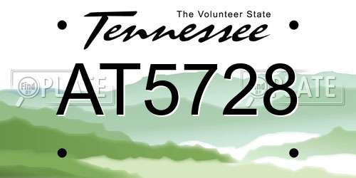 AT5728 Tennessee License Plate