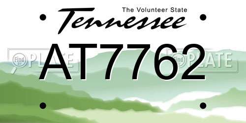 AT7762 Tennessee License Plate