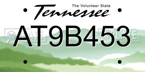 AT9B453 Tennessee License Plate