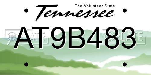 AT9B483 Tennessee License Plate