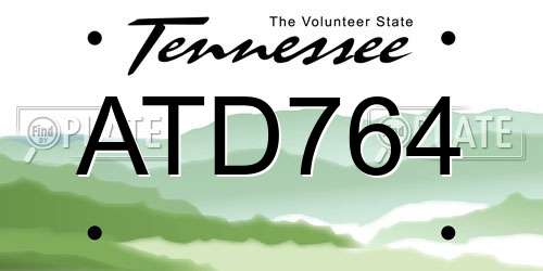 ATD764 Tennessee License Plate