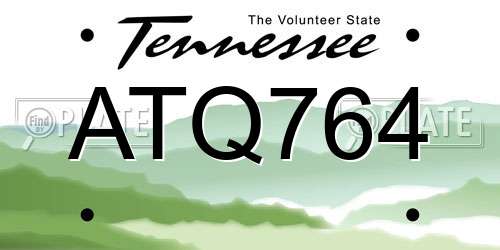 ATQ764 Tennessee License Plate