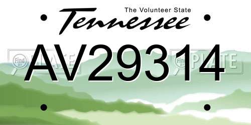 AV29314 Tennessee License Plate