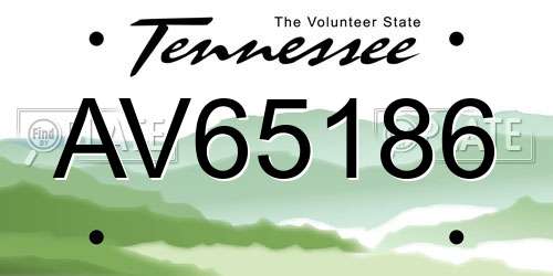 AV65186 Tennessee License Plate