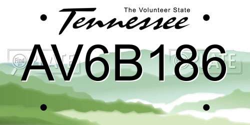 AV6B186 Tennessee License Plate