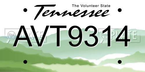 AVT9314 Tennessee License Plate