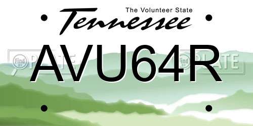 AVU64R Tennessee License Plate