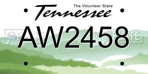 AW2458 Tennessee License Plate