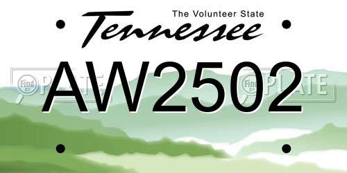 AW2502 Tennessee License Plate