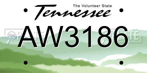AW3186 Tennessee License Plate