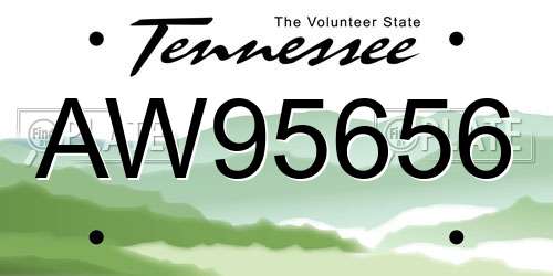 AW95656 Tennessee License Plate