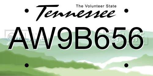 AW9B656 Tennessee License Plate