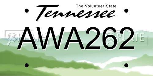 AWA262 Tennessee License Plate