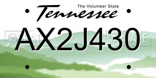 AX2J430 Tennessee License Plate
