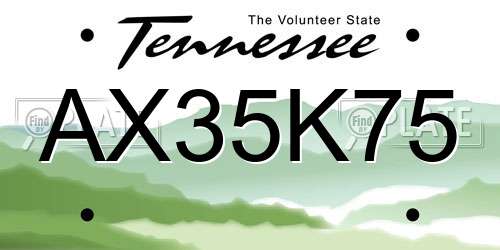 AX35K75 Tennessee License Plate