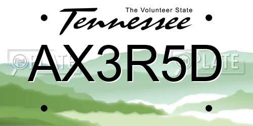 AX3R5D Tennessee License Plate
