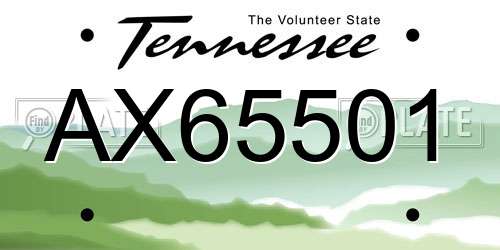AX65501 Tennessee License Plate