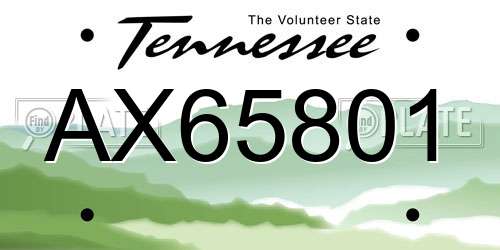 AX65801 Tennessee License Plate