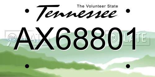 AX68801 Tennessee License Plate
