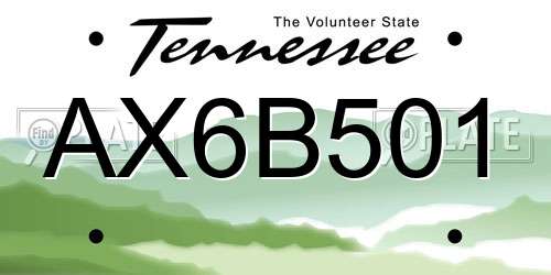 AX6B501 Tennessee License Plate