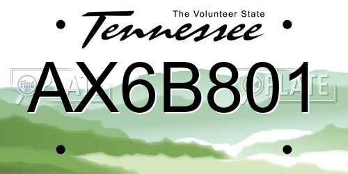 AX6B801 Tennessee License Plate