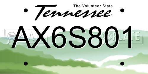 AX6S801 Tennessee License Plate