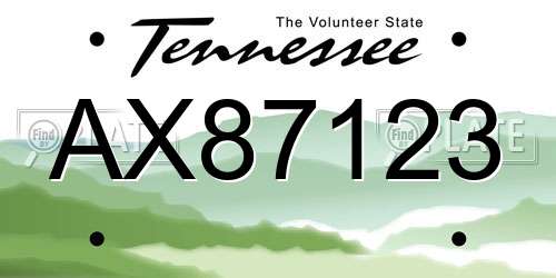 AX87123 Tennessee License Plate