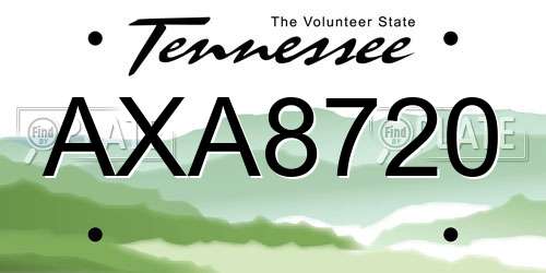 AXA8720 Tennessee License Plate
