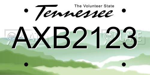 AXB2123 Tennessee License Plate