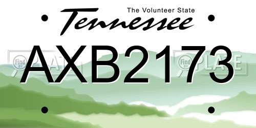 AXB2173 Tennessee License Plate