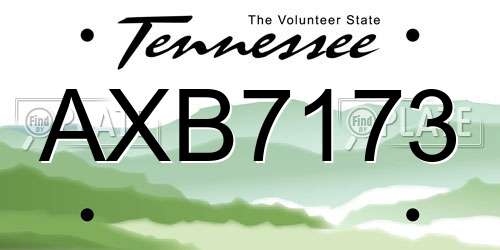 AXB7173 Tennessee License Plate