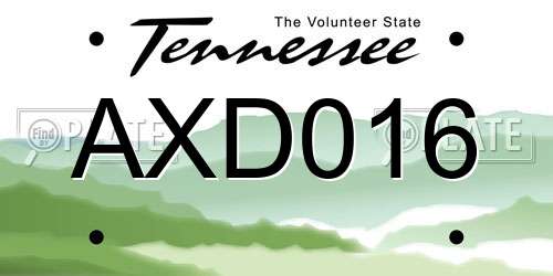 AXD016 Tennessee License Plate