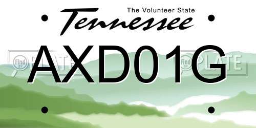 AXD01G Tennessee License Plate