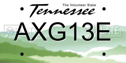 AXG13E Tennessee License Plate