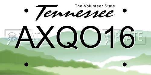 AXQO16 Tennessee License Plate
