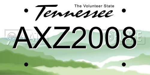 AXZ2008 Tennessee License Plate