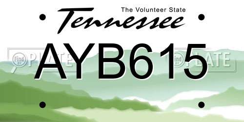 AYB615 Tennessee License Plate