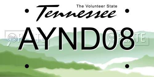 AYND08 Tennessee License Plate