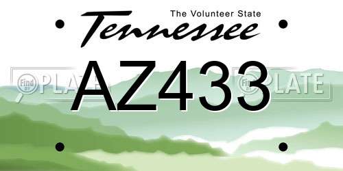 AZ433 Tennessee License Plate