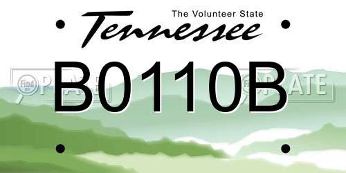 B0110B Tennessee License Plate