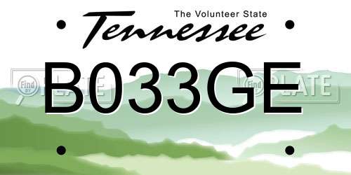 B033GE Tennessee License Plate