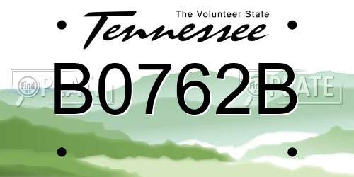 B0762B Tennessee License Plate