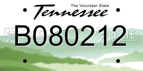 B080212 Tennessee License Plate