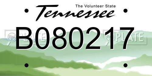 B080217 Tennessee License Plate
