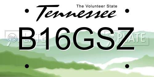 B16GSZ Tennessee License Plate